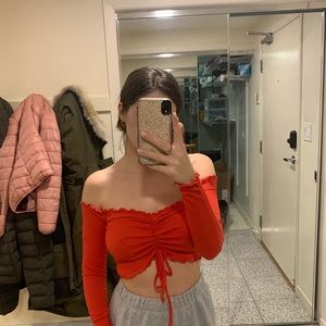 PLT Red off the shoulder crop top